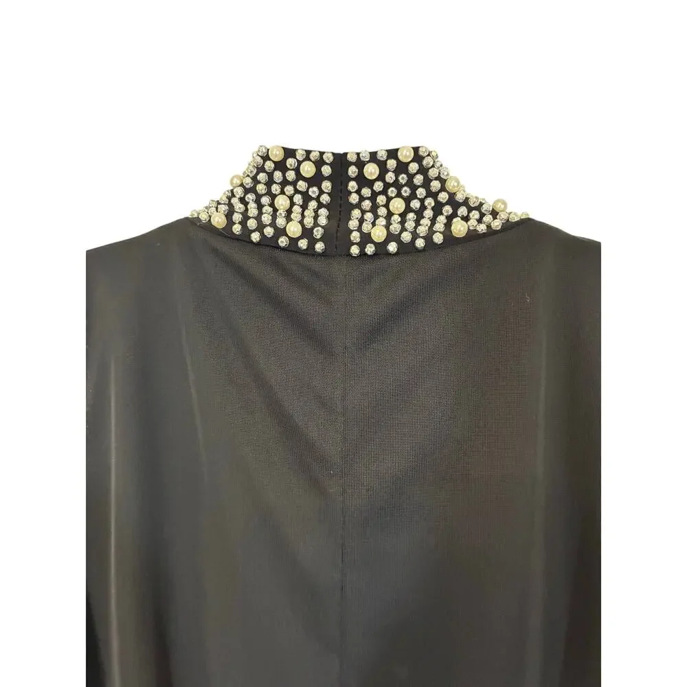 Tiana B Sleeveless Black Embellish Dress 6P Mock Neck Sleek Chic Flowy Event - Picture 7 of 7